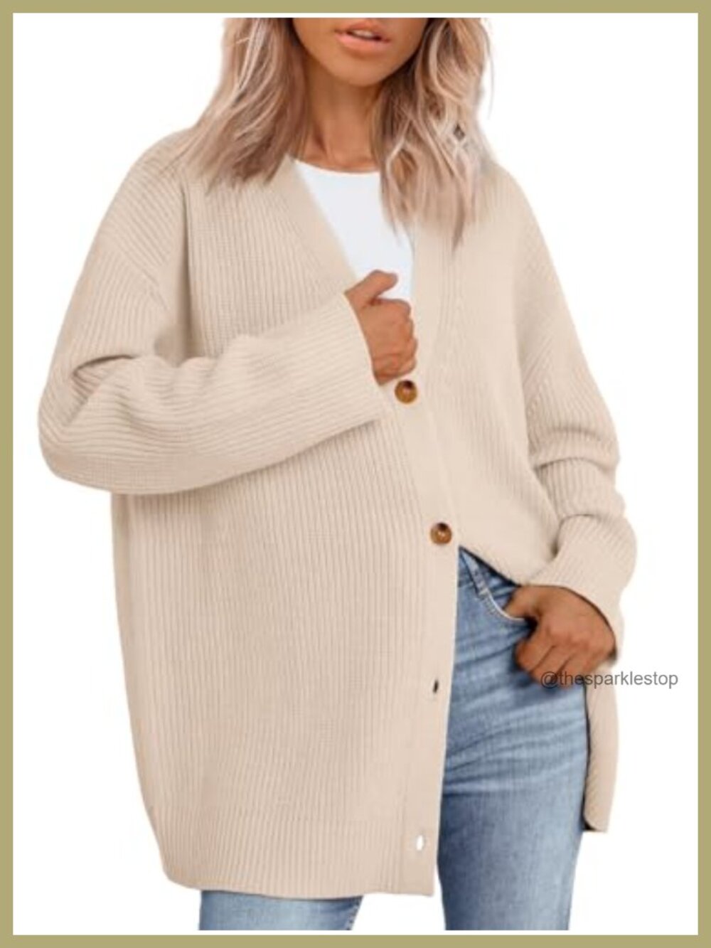 Oversized V Neck Open Front Cardigan Long Sleeve Chunky Knit Sweater